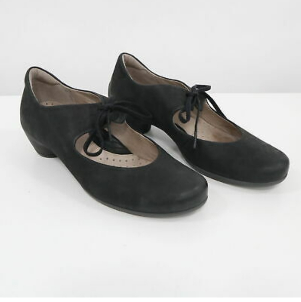Ecco Black Suede Lace-Up Mary Jane Heels